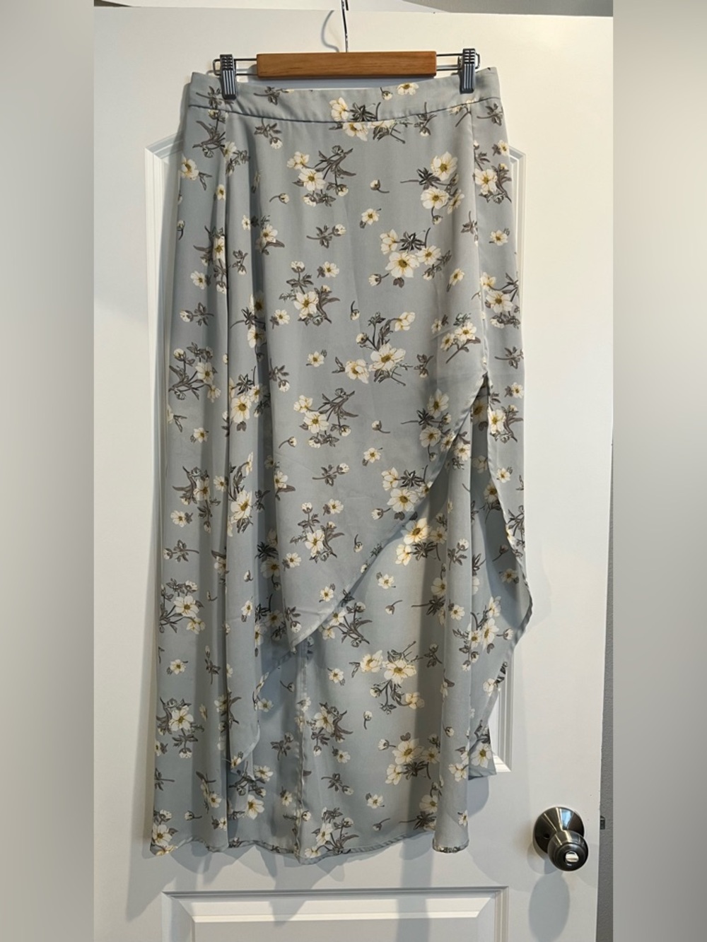 re:named Pale Blue Floral High-Low Wrap Skirt